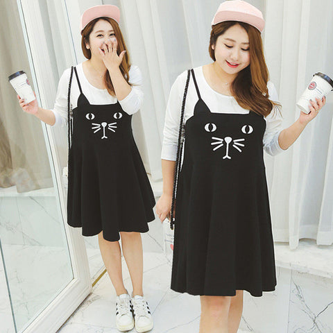 Short Sleeve Black Cat Dress [plus size]